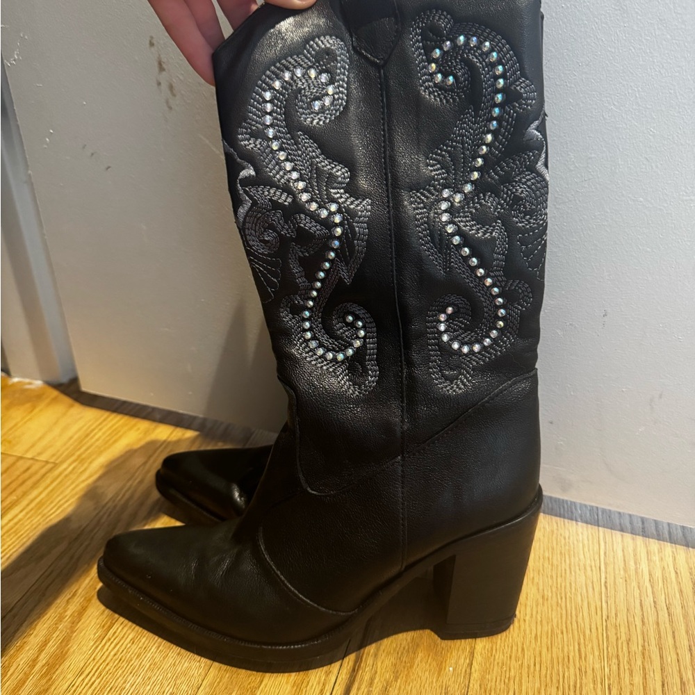Black Embellished Heeled Boots